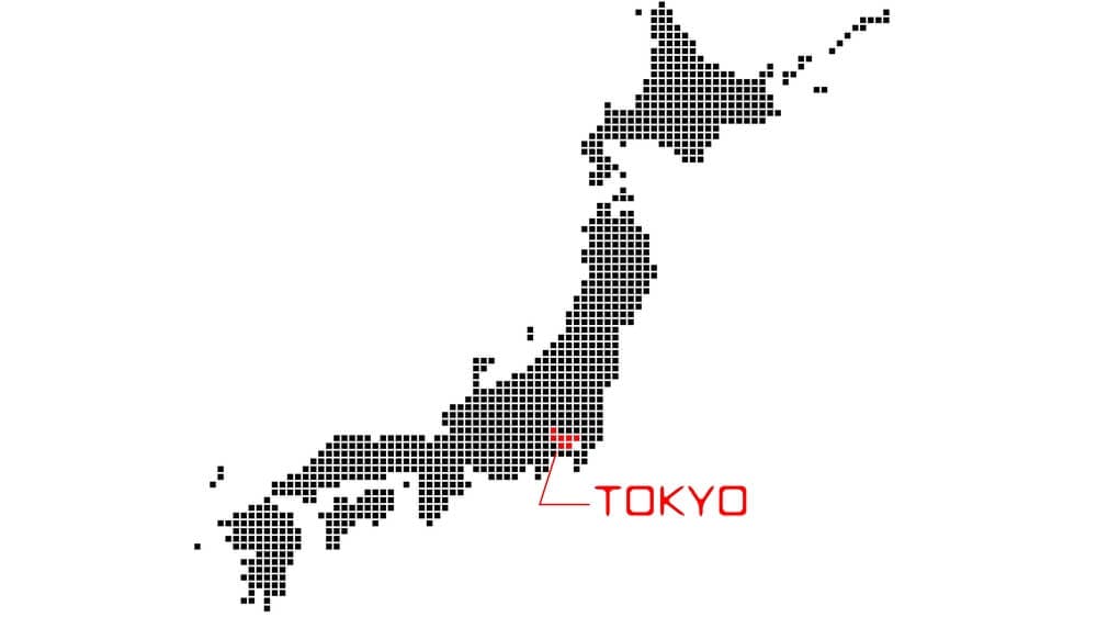 日本，东京附近有红色圆圈